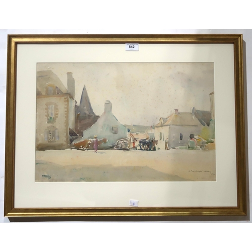 842 - MURRAY URQUHART La Place, Rochefort, Brittany, signed, watercolour, dated,1930, 35 x 51cm... 