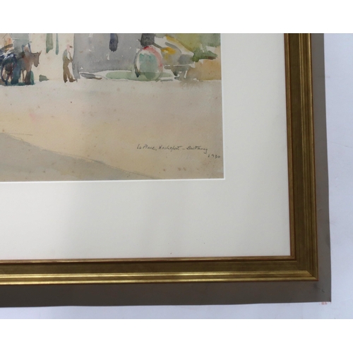 842 - MURRAY URQUHART La Place, Rochefort, Brittany, signed, watercolour, dated,1930, 35 x 51cm... 