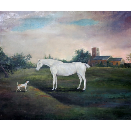 849 - BRITISH SCHOOL Horse and dog in profile, oil on canvas, 62 x 75cm