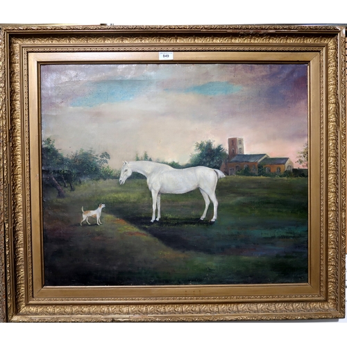 849 - BRITISH SCHOOL Horse and dog in profile, oil on canvas, 62 x 75cm