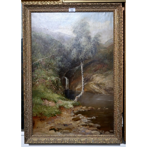 850 - A S SCOTT Waterfall and silver birches, signed, oil on canvas, 75 x 50cm