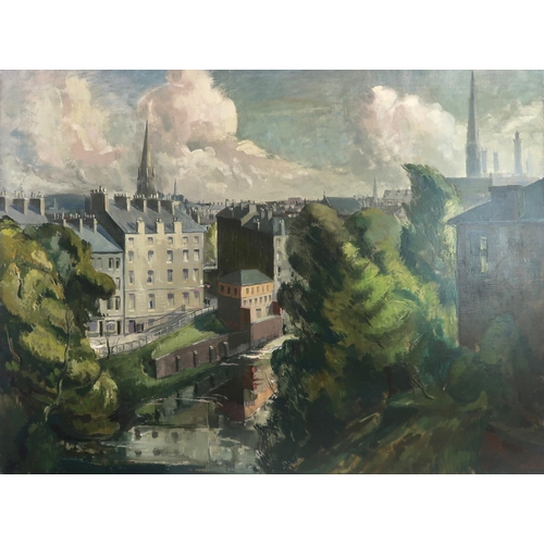 851 - SIR HARRY JEFFERSON BARNES Glasgow, West End and The  River Kelvin, 76 x 101cm