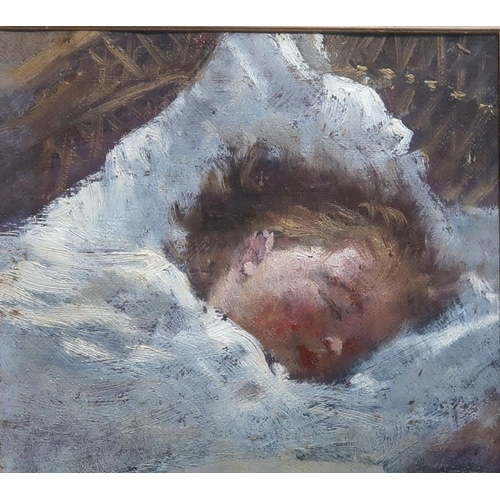 855 - SCOTTISH SCHOOL Child sleeping, oil on board, 11 x 12cm 