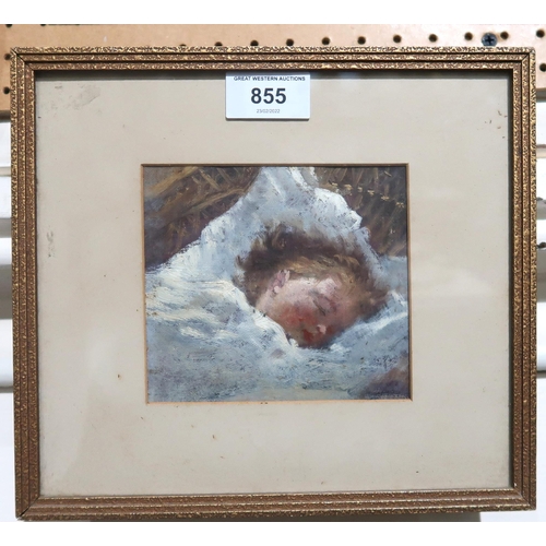 855 - SCOTTISH SCHOOL Child sleeping, oil on board, 11 x 12cm 