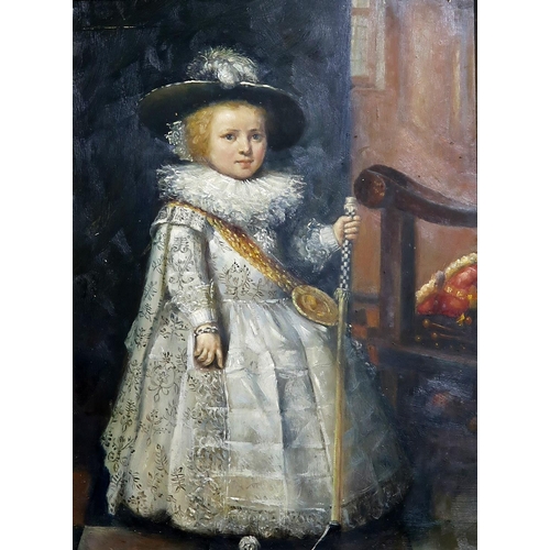 860 - 20TH CENTURY SCHOOL Noble child holding a golf club, oil on board, 40 x 29cm