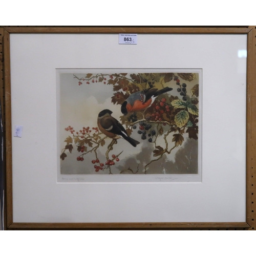 863 - WINIFRED AUSTIN Berries and Bullfinches, signed, lithograph, 25 x 31cm and two others (3)... 