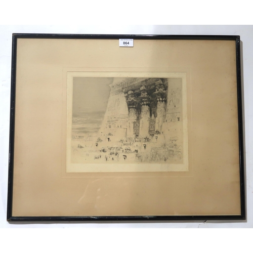 864 - WILLIAM WALCOT An Egyptian Temple, signed, etching, 27 x 32cm