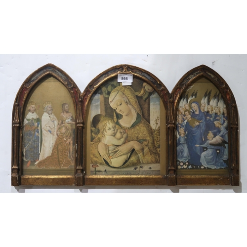 866 - AFTER CARLO CRIVELLI The Virgin and Child, print, triptych, 31 x 57cm