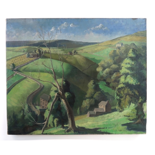 874 - SIR HARRY JEFFERSON BARNES Landscape, oil on canvas, verso stag portrait, 64 x 77cm