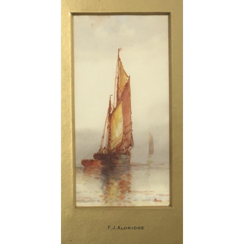 885 - F.J.ALDRIDGE Fishing boat, signed, watercolour, 17 x 8cm