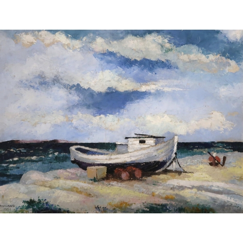 890 - LOUISE ANNAND Danish shore, signed, oil on board, dated, 1951, 37 x 49cm