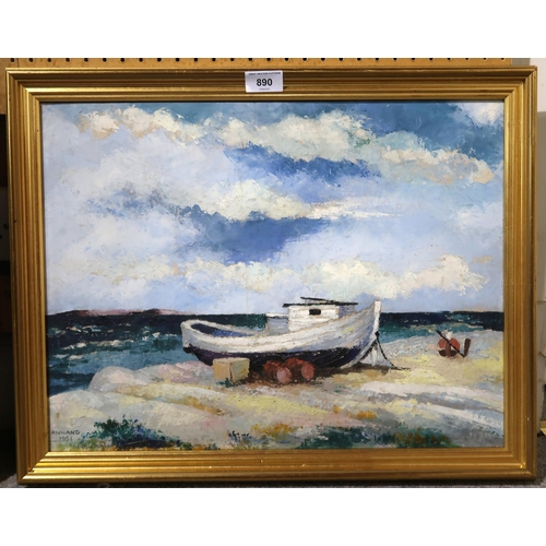 890 - LOUISE ANNAND Danish shore, signed, oil on board, dated, 1951, 37 x 49cm