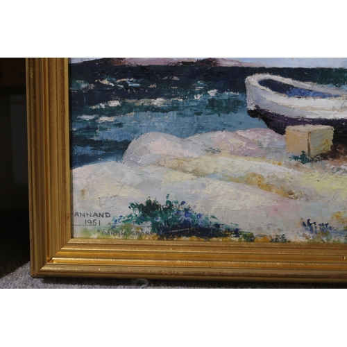 890 - LOUISE ANNAND Danish shore, signed, oil on board, dated, 1951, 37 x 49cm