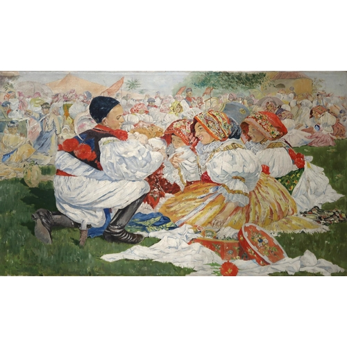 893 - RUSSIAN SCHOOL Festival, signed, oil on canvas, 51 x 85cm