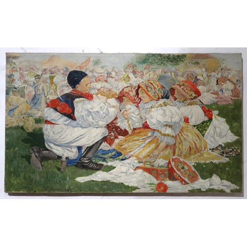 893 - RUSSIAN SCHOOL Festival, signed, oil on canvas, 51 x 85cm