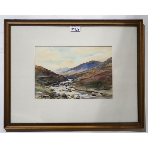 896 - ELSPETH G.E.CLARKE Still life, signed, watercolour, 59 x 45cm and J K MAXTON River landscape, waterc... 