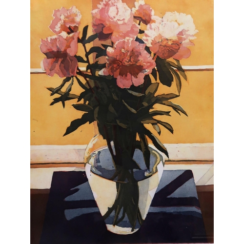 941 - MARCEL SCHELLEKENS (DUTCH CONTEMPORARY b.1954)STILL LIFE OF PEONIES IN A VASE Etching, sig... 