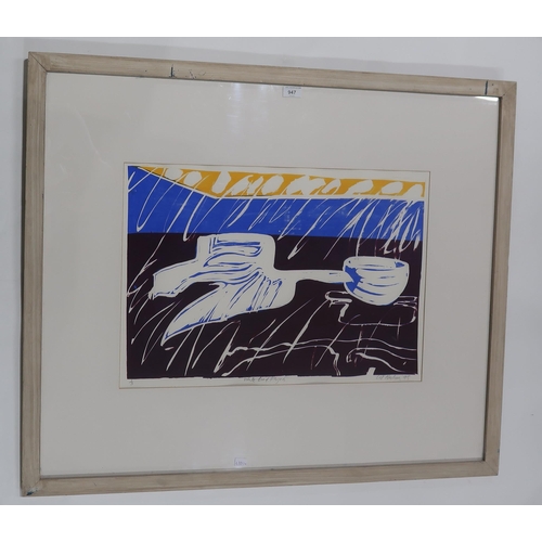 947 - LIL NEILSON (SCOTTISH b.1938) WHITE BIRD FLYING Screenprint, signed lower right, titled, n... 