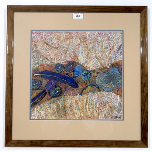 963 - EMMA ROBERTSON (SCOTTISH CONTEMPORARY) A BOWER QUIET FOR US Machine embroidery, signed low... 