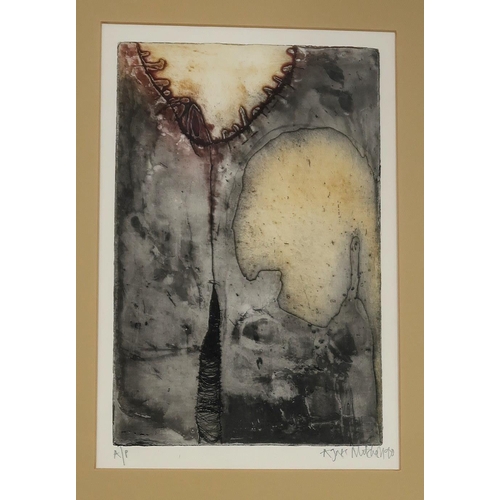 967 - AGNES MITCHELL (SCOTTISH CONTEMPORARY) ABSTRACT FORM Etching with colour, signed lower right, dated ... 