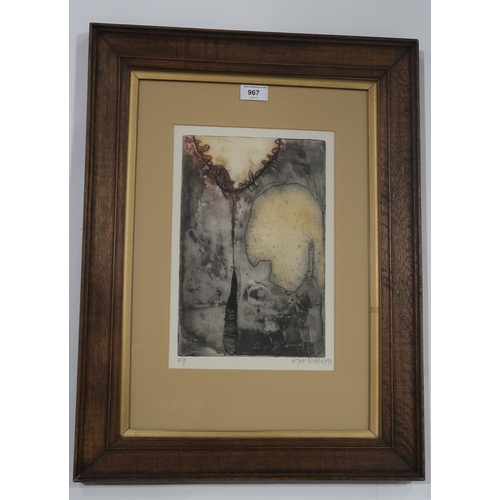 967 - AGNES MITCHELL (SCOTTISH CONTEMPORARY) ABSTRACT FORM Etching with colour, signed lower right, dated ... 