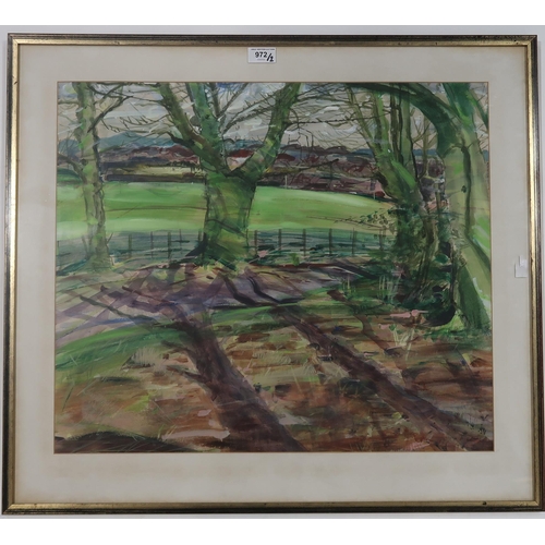 972 - SCOTTISH CONTEMPORARY SCHOOL WOODLAND AND FIELD VIEWMixed media on paper, 51 x 59cm, together w... 