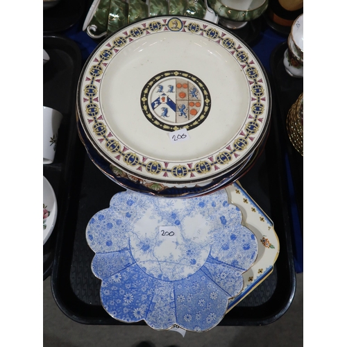 200 - A lot comprising a stoneware armorial plate decorated with three eagles heads surrounding a red hand... 