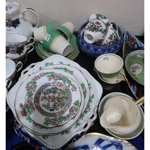 205 - A lot comprising Booths Real Old Willow pattern part tea service, Aynlsey willow pattern coffee cans... 