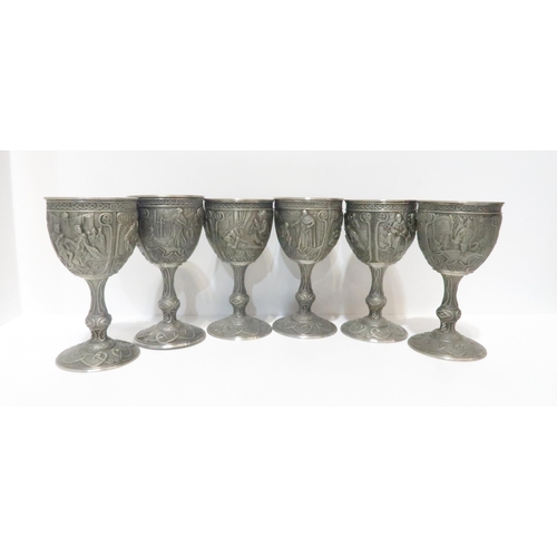 219 - Six pewter Excalibur goblets, presented by the International Arthurian Society 