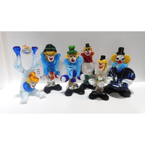 223 - Six colourful Murano glass clowns