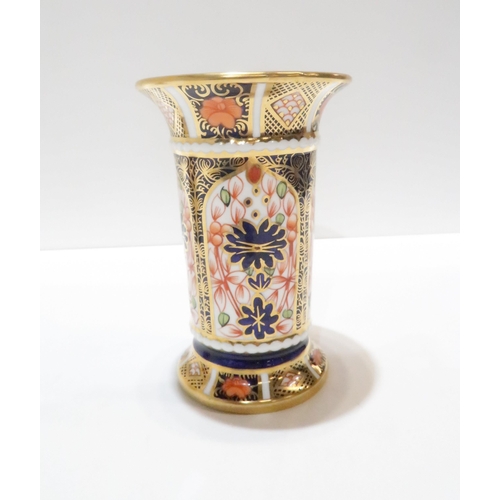 226 - A pair of Royal Crown Derby Imari trumpet vases, date cipher for 1930, and a spill vase, date cipher... 