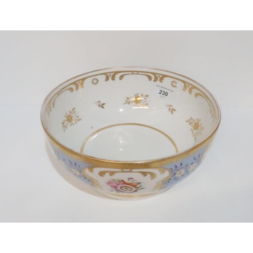 230 - An English porcelain bowl, the pale blue ground gilt decorated and hand painted with  floral sp... 