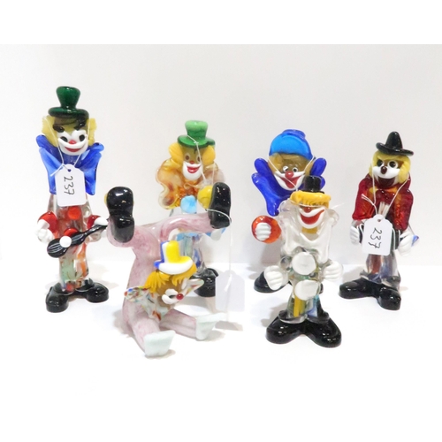 237 - Six colourful Murano glass clowns