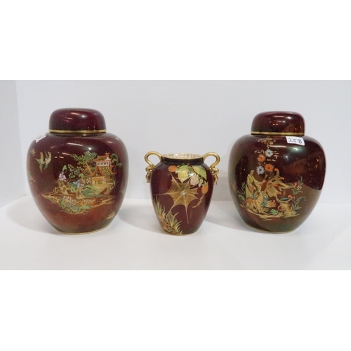 258 - Two Carltonware Rouge Royale ginger jars, one decorated in the Temple pattern, the other with orient... 