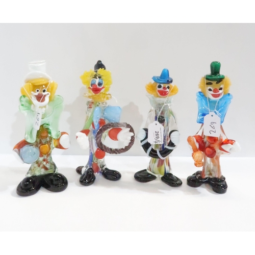 269 - Four colourful Murano glass clowns