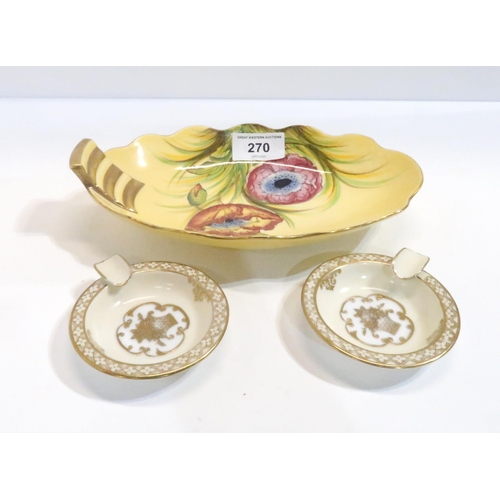 270 - A pair of Noritake gilt decorated trinket dishes and a Carltonware floral decorated dish