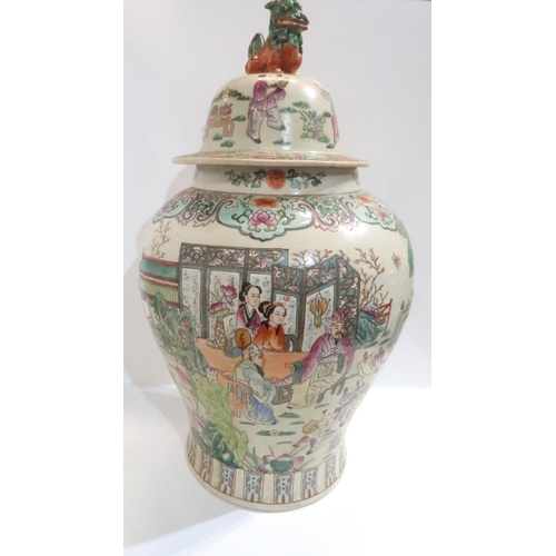 271 - A large Chinese ginger jar decorated with seated scholars attended by court ladies amongst pavilions... 