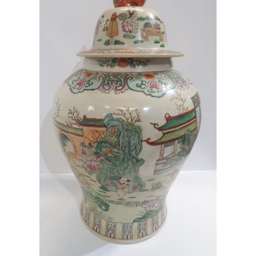 271 - A large Chinese ginger jar decorated with seated scholars attended by court ladies amongst pavilions... 