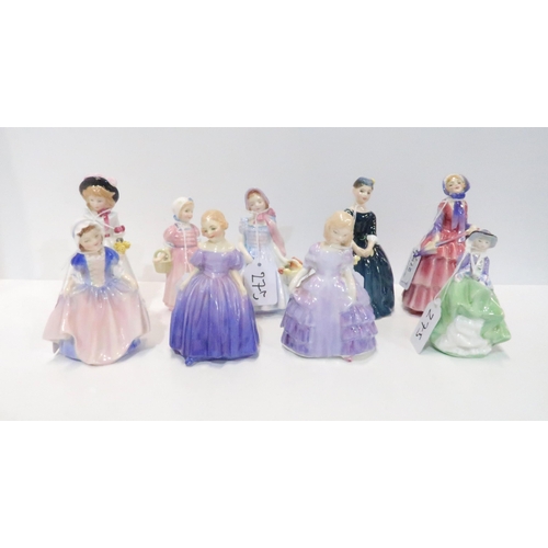 275 - Royal Doulton figures Marie, Biddy, Rose, Sharon, Dinky Do, Top O' The Hill, Tinkle Bell, Wendy, Che... 