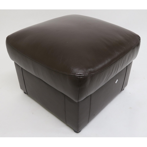 114 - A modern brown leather ottoman footstool, 50cm high x 60cm wide x 60cm deep