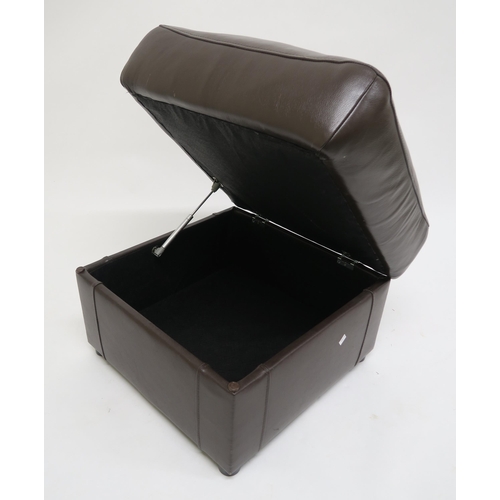 114 - A modern brown leather ottoman footstool, 50cm high x 60cm wide x 60cm deep