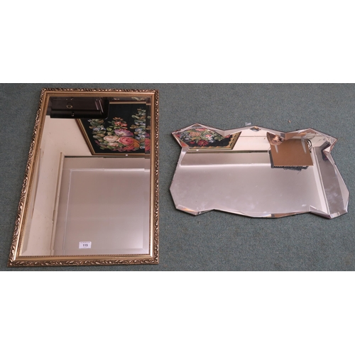 115 - A 20th century frameless wall mirror and a contemporary gilt framed wall mirror (2)