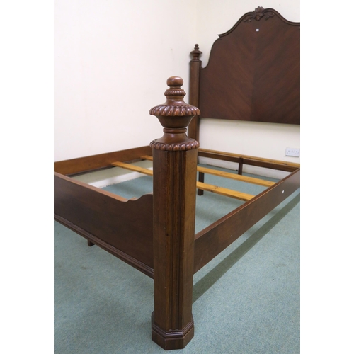 122 - A modern mahogany double bed frame, 181cm high x 245cm long x 173cm wide