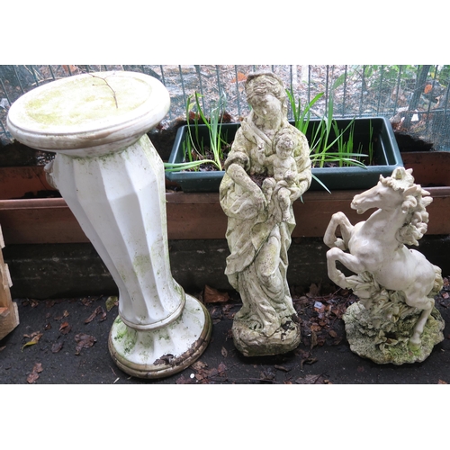 139 - A lot of two contemporary garden statues and a plinth (3)