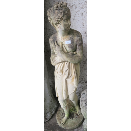 143 - A stone garden statue of a lady, 117cm 