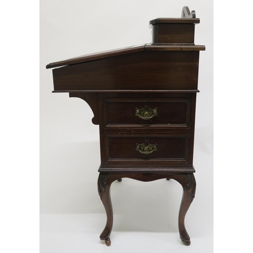 24 - A Victorian mahogany Davenport with two drawers to right hand side on cabriole supports, 93cm high x... 