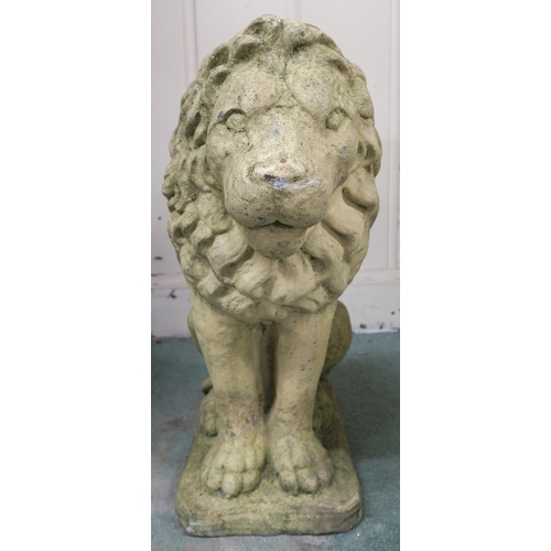 33 - A pair of reconstituted stone garden lions, 59cm high (2) 