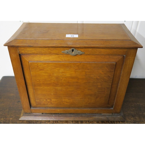 35 - A Victorian oak field desk with fitted interior and leather skiver, 35cm high x 41cm wide x 22cm dee... 