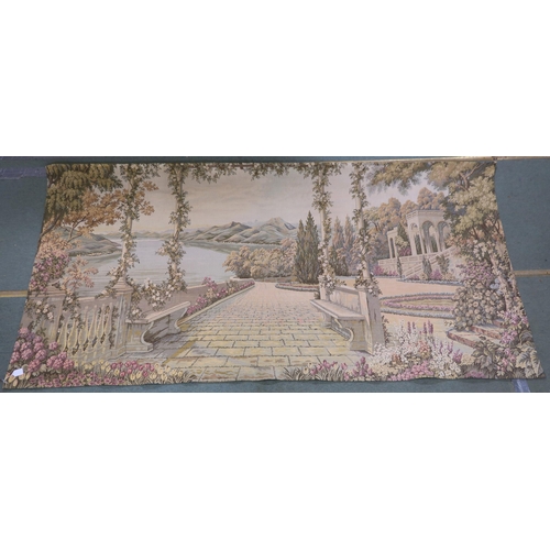 41 - A contemporary hanging wall tapestry depicting a continental garden, 132cm high x 261cm wide