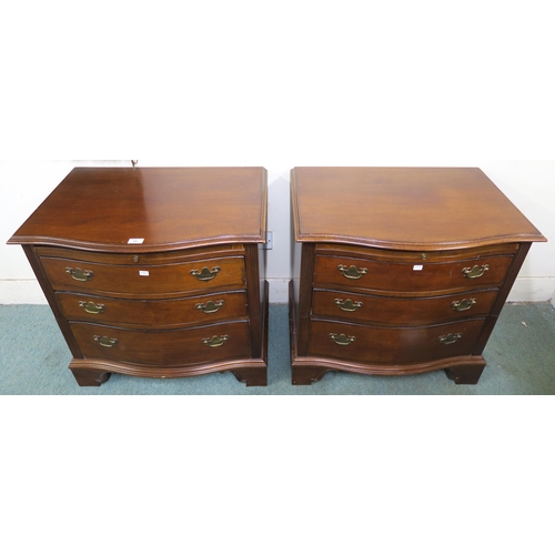 46 - A pair of 20th century mahogany serpentine front three drawer chests, 69cm high x 71cm wide x 48cm d... 